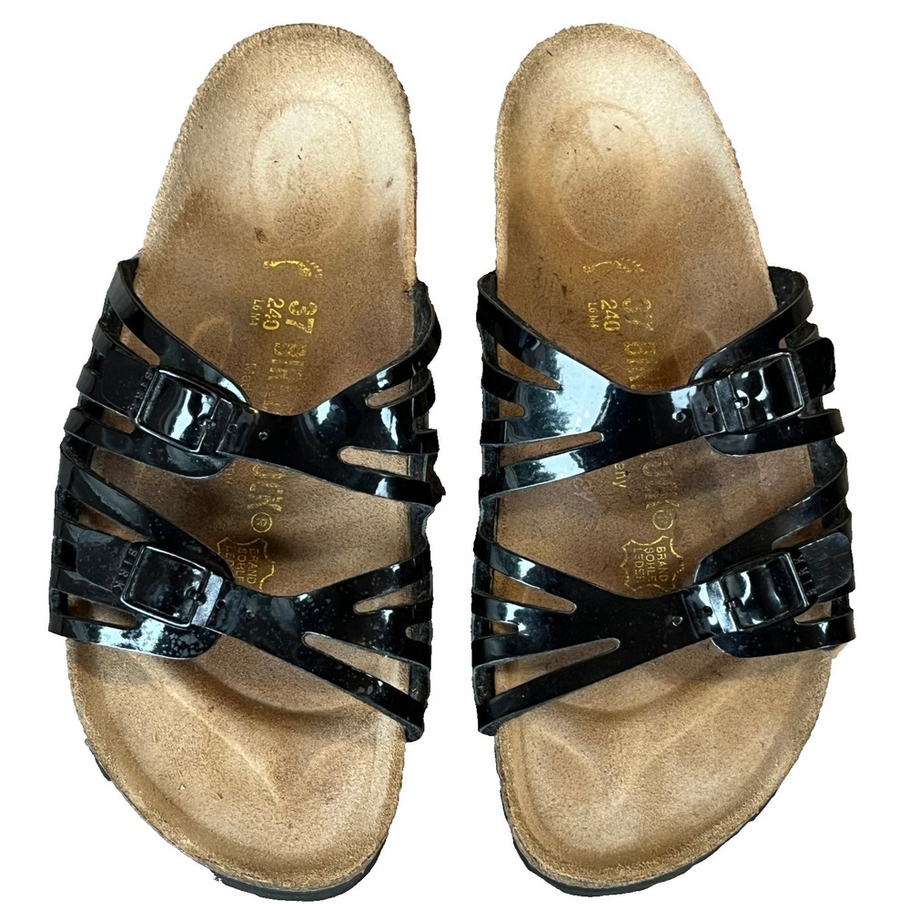 Birkenstock Granada Slides Sandals Black Patent Birko-Flor Womens 6‎ EU 37